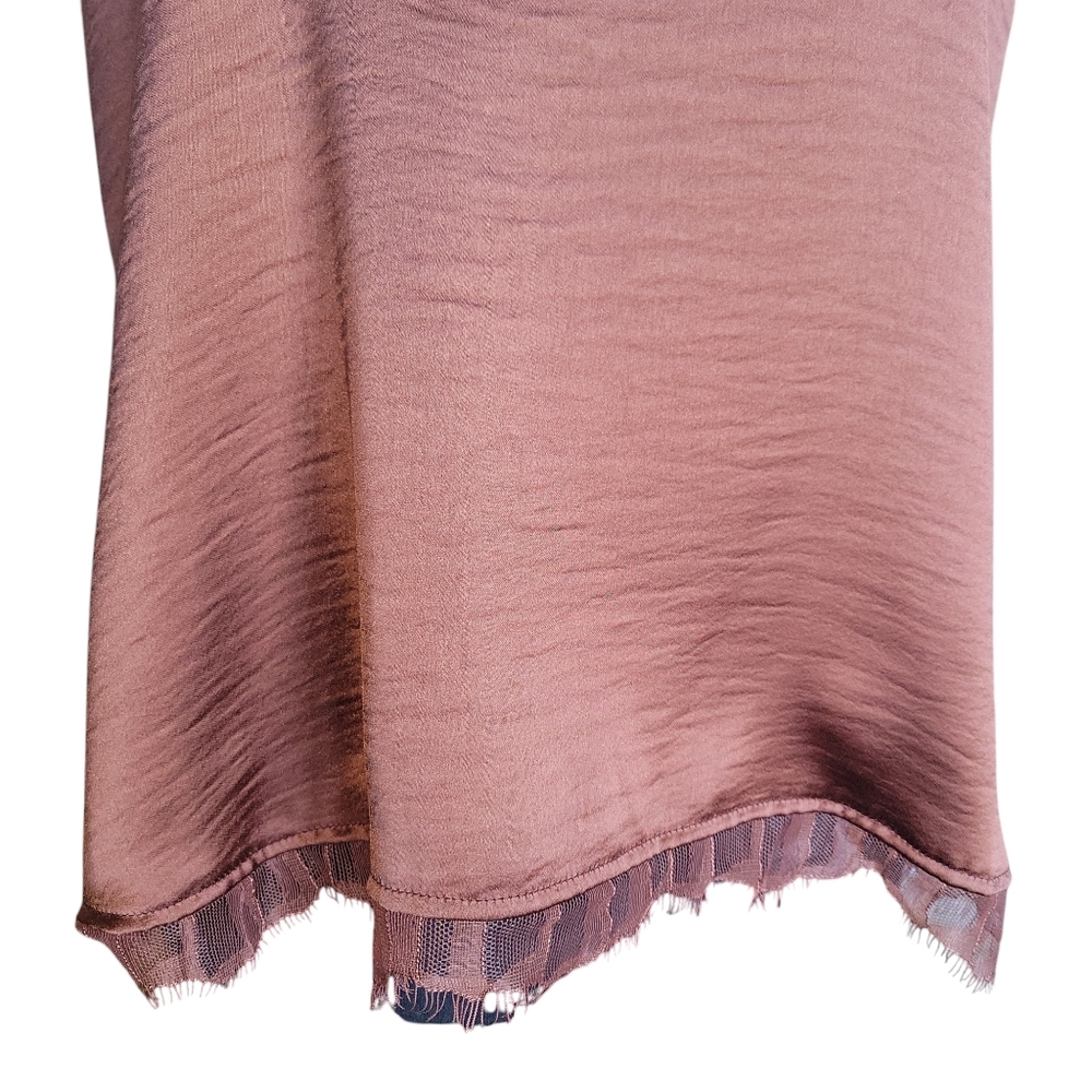Frye NWT Brown Satin Eli Lace-Trim Racerback Tank Women's Size M FLAWS - Picture 10 of 16